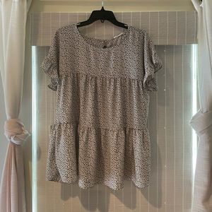 NEW Babydoll Black & White Long Blouse Size Large